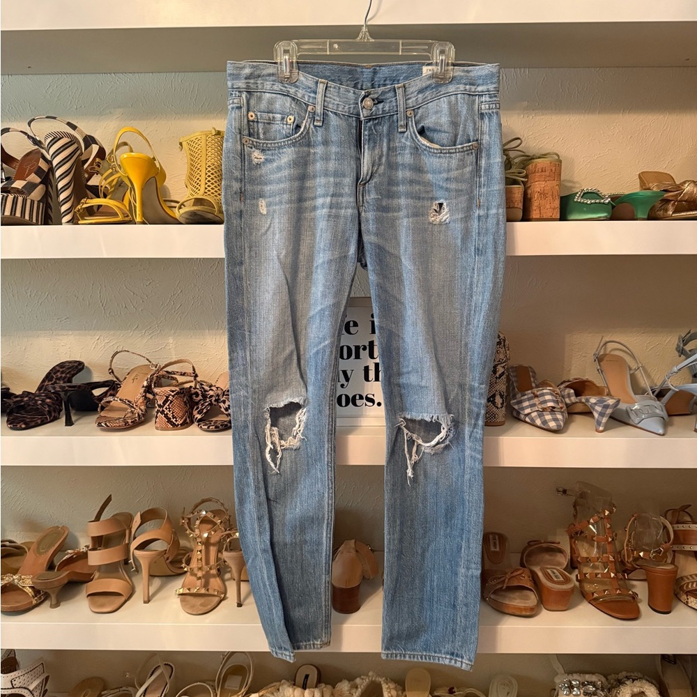 rag & bone Light Blue Distressed Boyfriend Jeans
